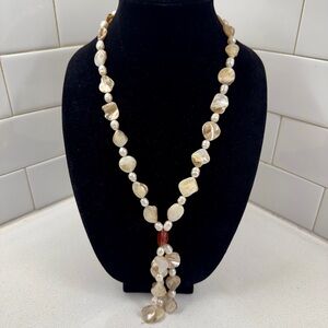Vintage Tassel Necklace Mother of Pearl and Fresh Water Pearl